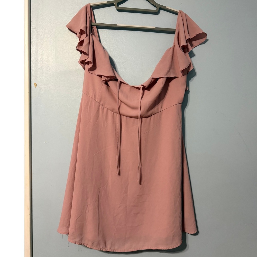 Forever 21 Plus Size 2X Pink Ruffle Cold Shoulder Mini Dress 2234